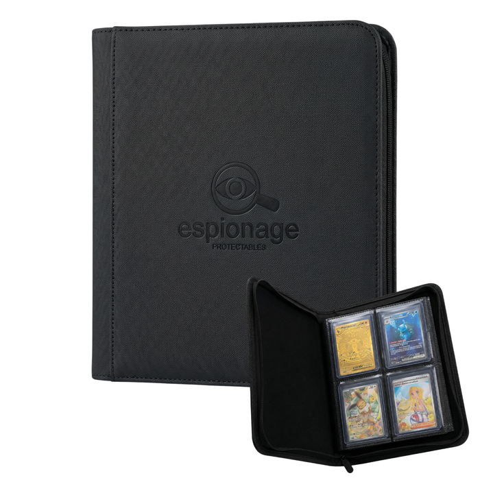 Espionage 4 Pocket black trading card binder, front view